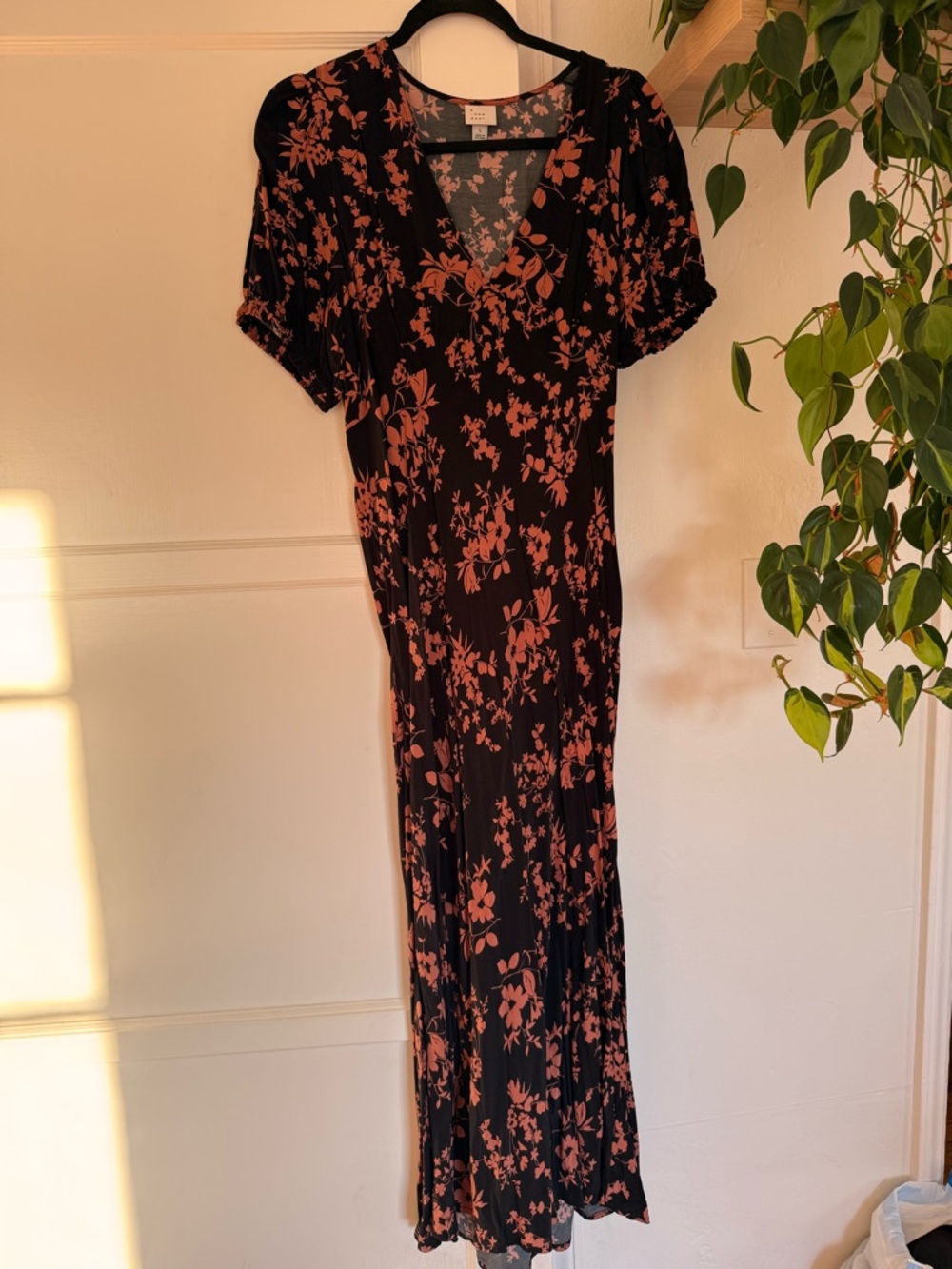 a new day Black Maxi Dress with Rust Floral Print